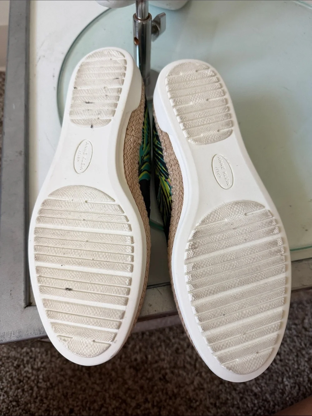 Anne Klein Black Multicolor Tropical Stripe Espadrille Slip-Ons